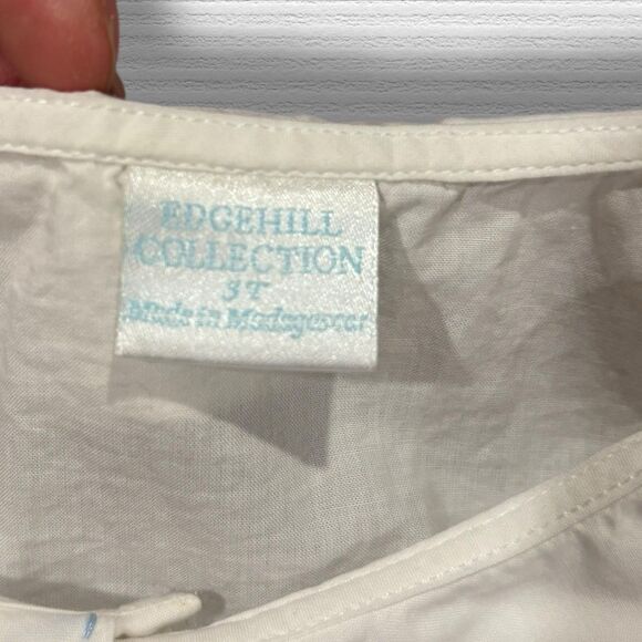 Edgehill Collection White Peter Pan Collar Blouse 3T Blue Stitch Trim - Picture 3 of 8